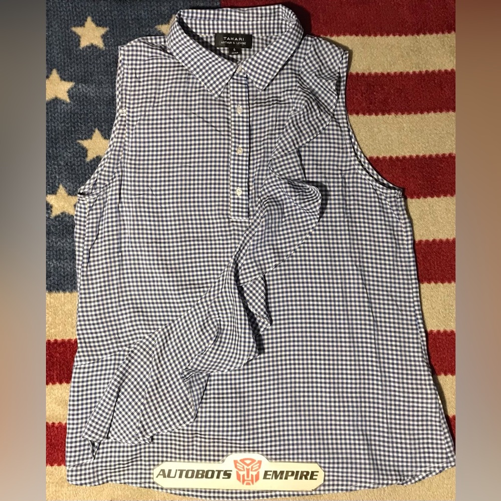 NWOT Vintage Womens TAHARI Arthur S Levine Blue Plaid Shirt 6 rlpc Lauren Kors